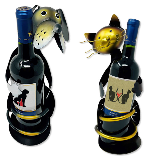 Pet Wine Holder Gift with Hugging Arms, Dog or Cat Option