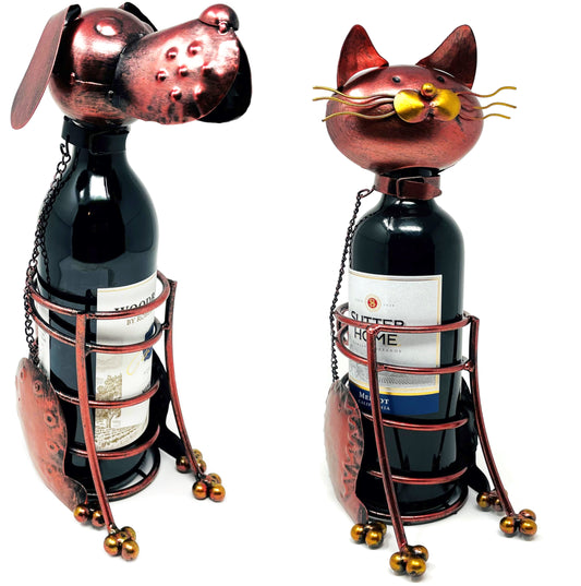 Pet Wine Holder Gift with Bottle Topper, Dog or Cat Option