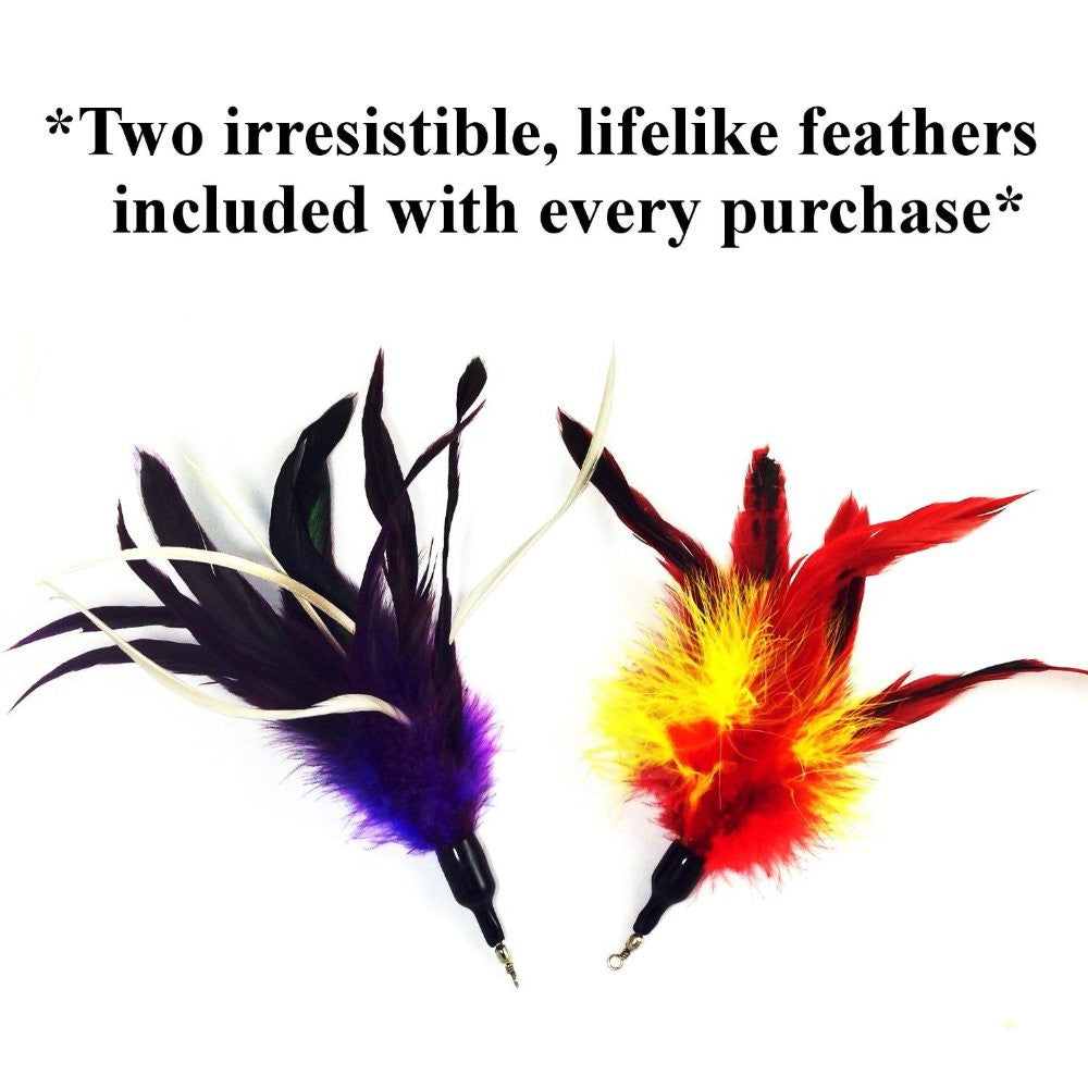 Cat Wand with 2 Feathers - Red, Purple