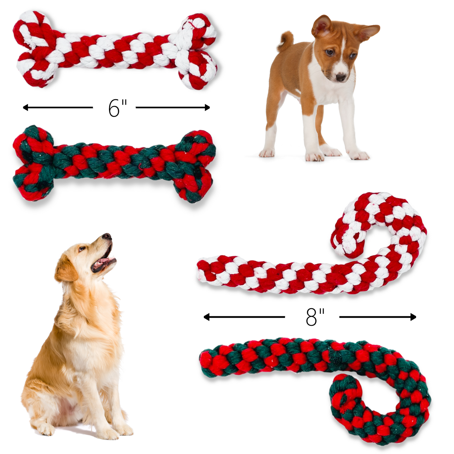Dog Christmas Embroidered Stocking and 4 Bonus Rope Bones