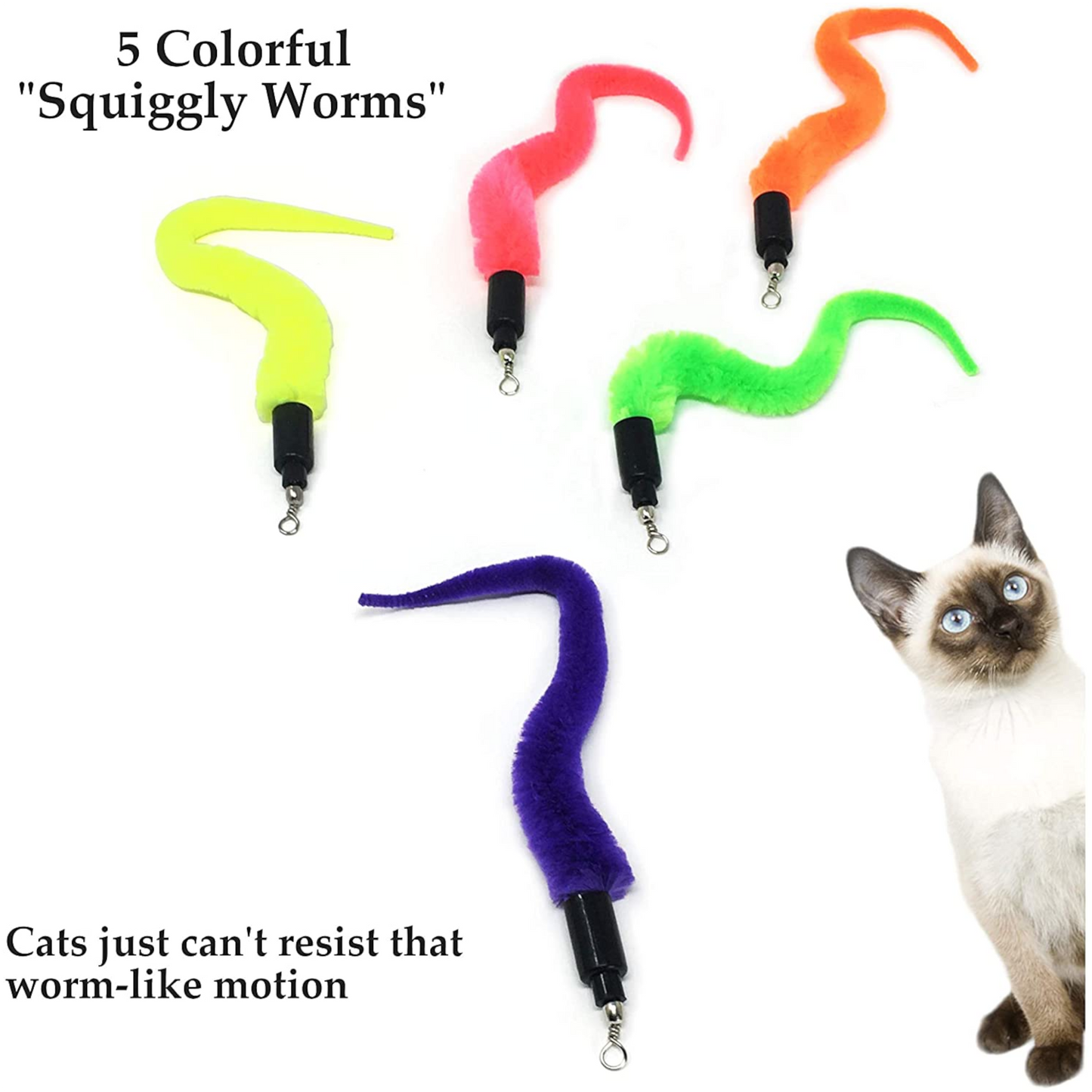 Cat Wand with 5 Squiggly Worms and 5 Mice