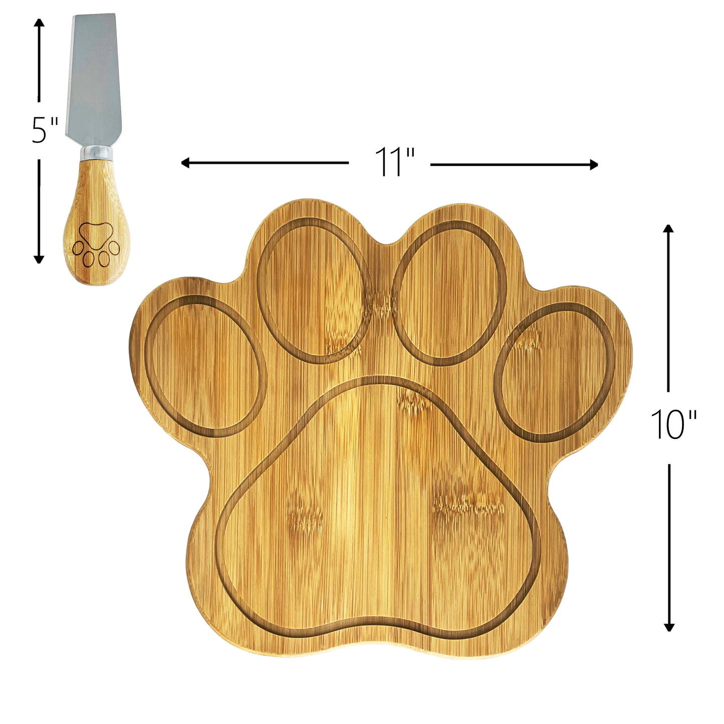 Bamboo Paw Serving Board and 4 Cheese Spreaders Gift