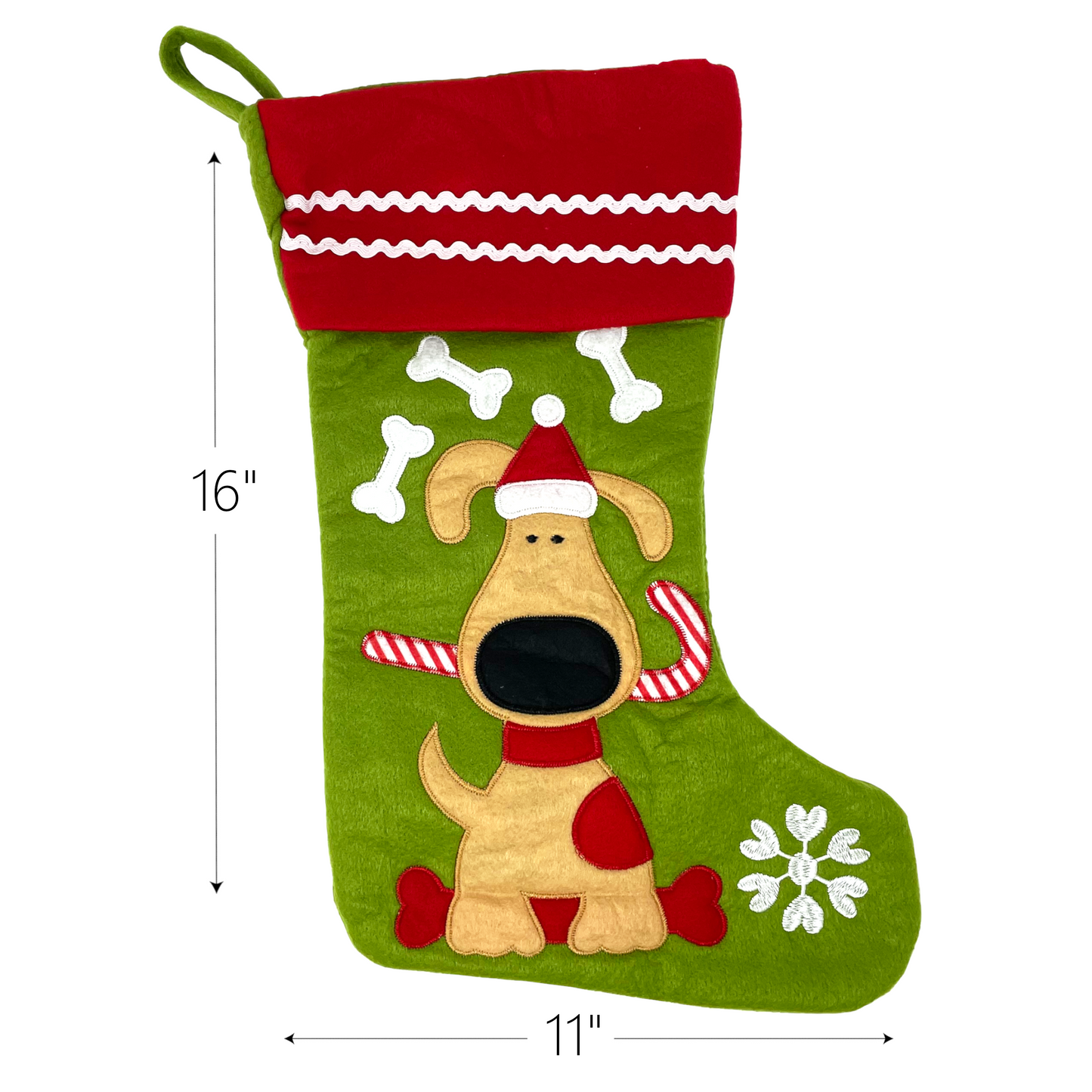 Dog Christmas Embroidered Stocking and 4 Bonus Rope Bones