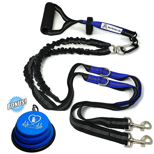 64" Heavy Duty Dual Bungee Dog Leash - Bonus Bowl