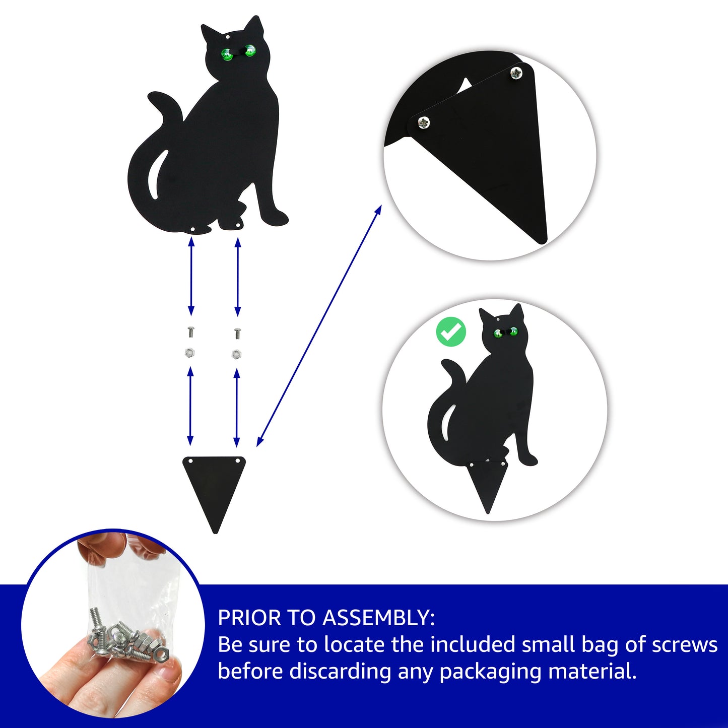 3 Garden Scare Black Cats Gift with Stakes for yard and Hangers for Decorating