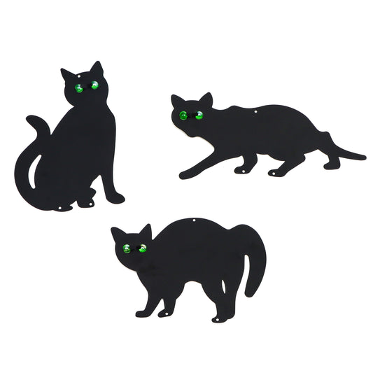 3 Garden Scare Black Cats Gift with Stakes for yard and Hangers for Decorating