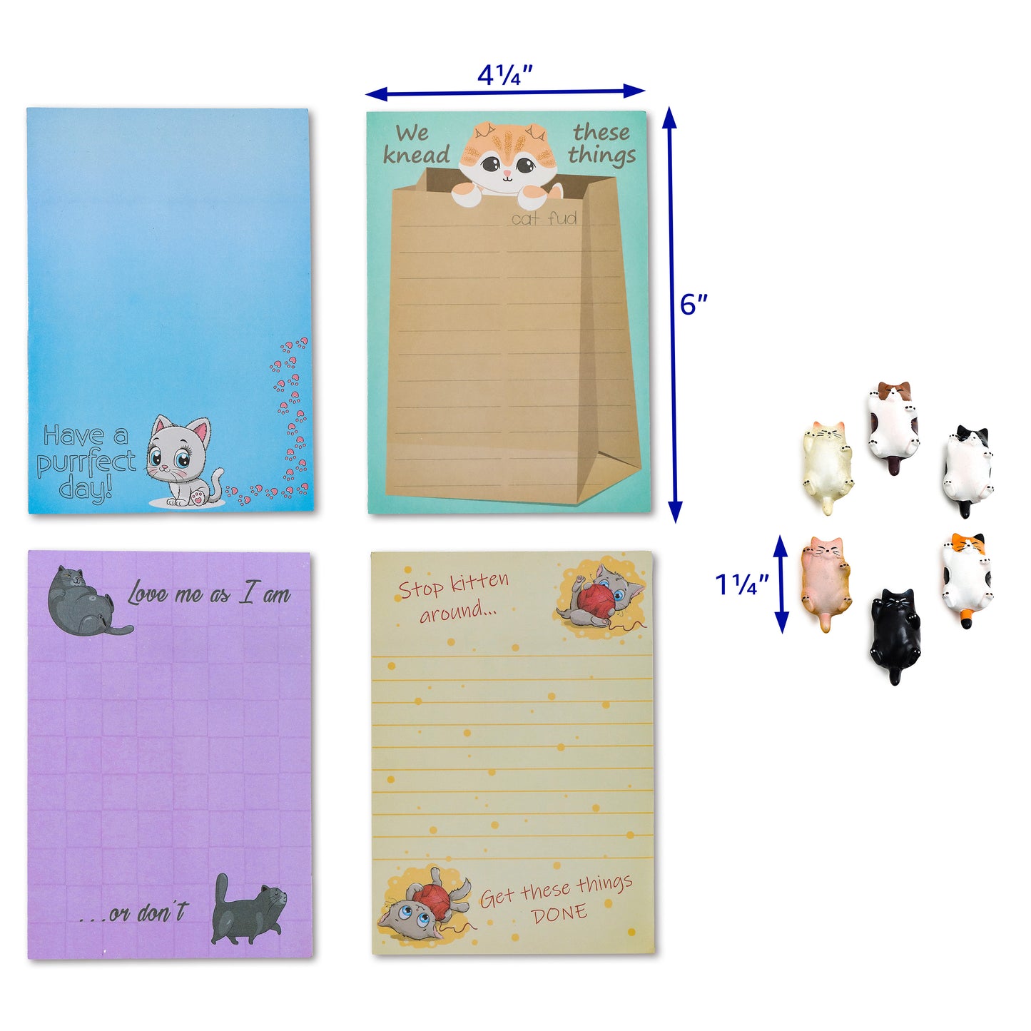 Cat Themed Notepads with Refrigerator Magnets Gift