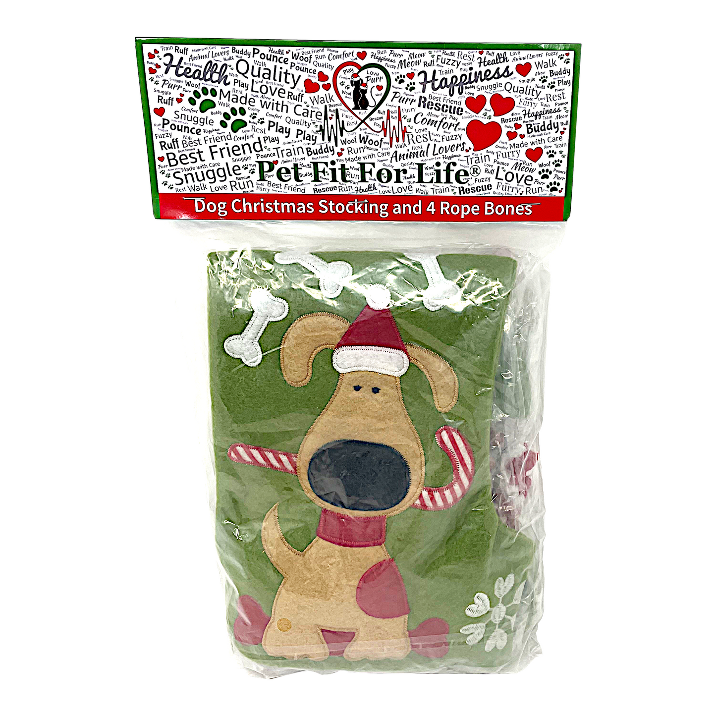 Dog Christmas Embroidered Stocking and 4 Bonus Rope Bones