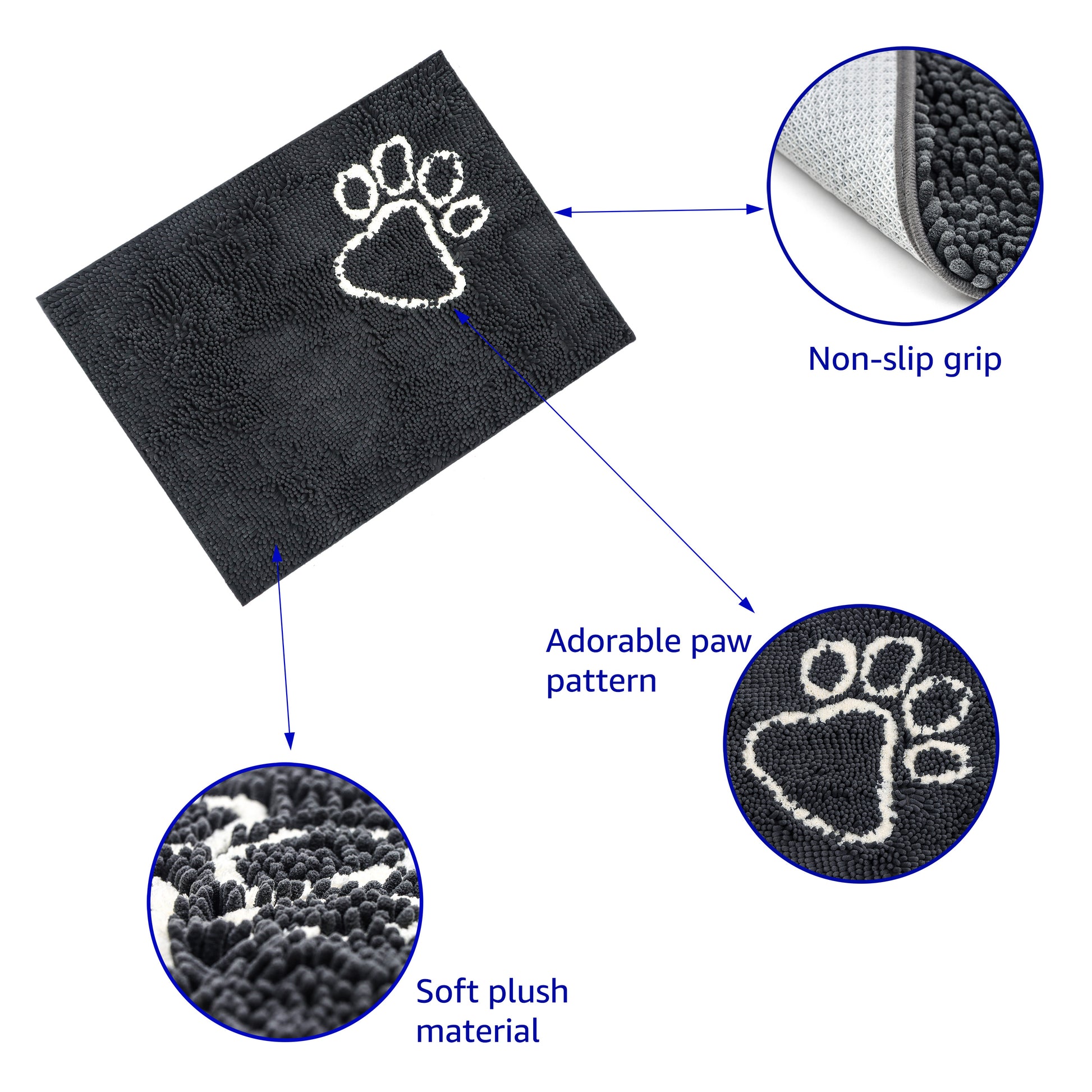 Pet Fit For Life New Soft Non-Slip Microfiber Pet Door Mat, Washable, Super  Absorbent, and Durable - Catches Mud and Dirt from Paws to Keep House Clean  - Large, Grey