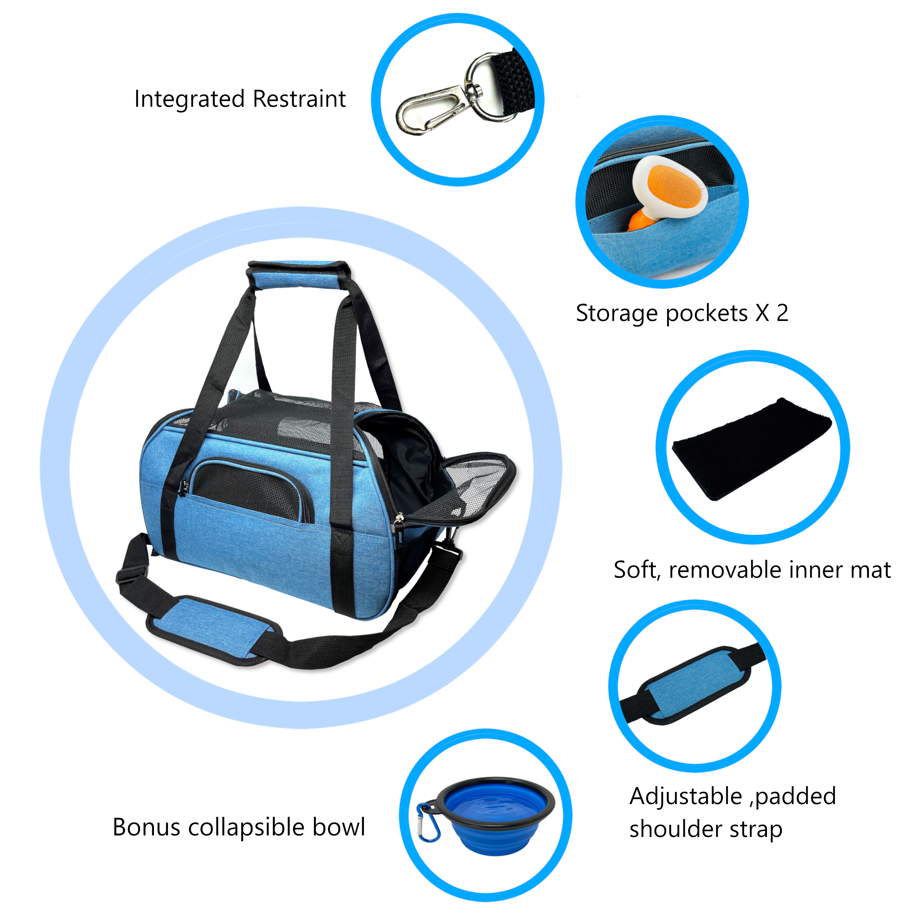 Breathable Zippered Mesh Airline Approved Carrier for Small Dogs or Cats
