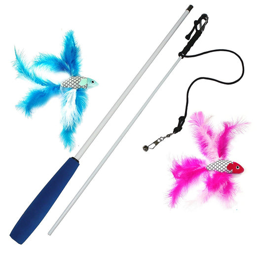 Cat Wand with 2 Feather Fish