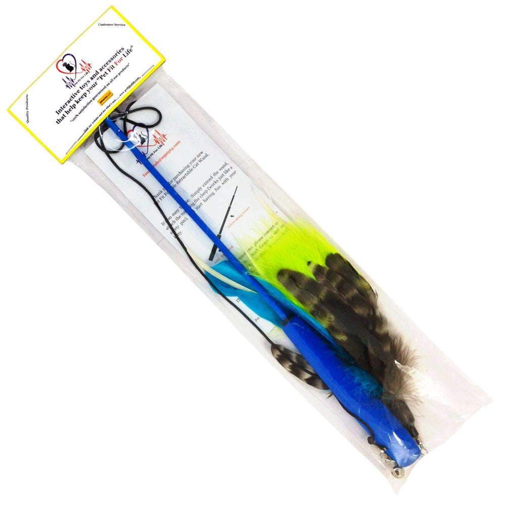 Cat Wand with 2 Feathers - Blue,Green