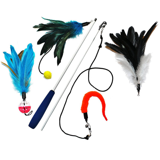 Cat Wand with 3 Different Feathers and 1 Worm
