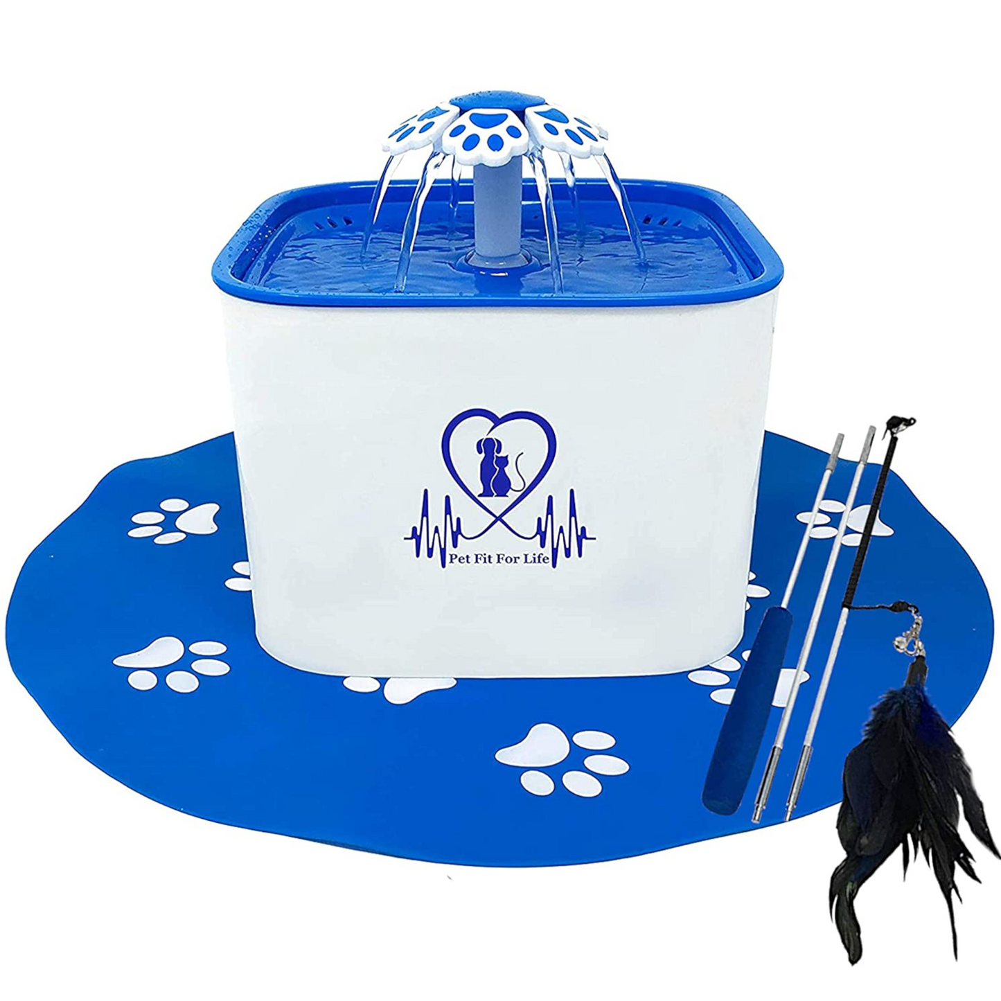 Pet Fit for Life Water Fountain Dispenser Plus Bonus Cat Wand and Mat