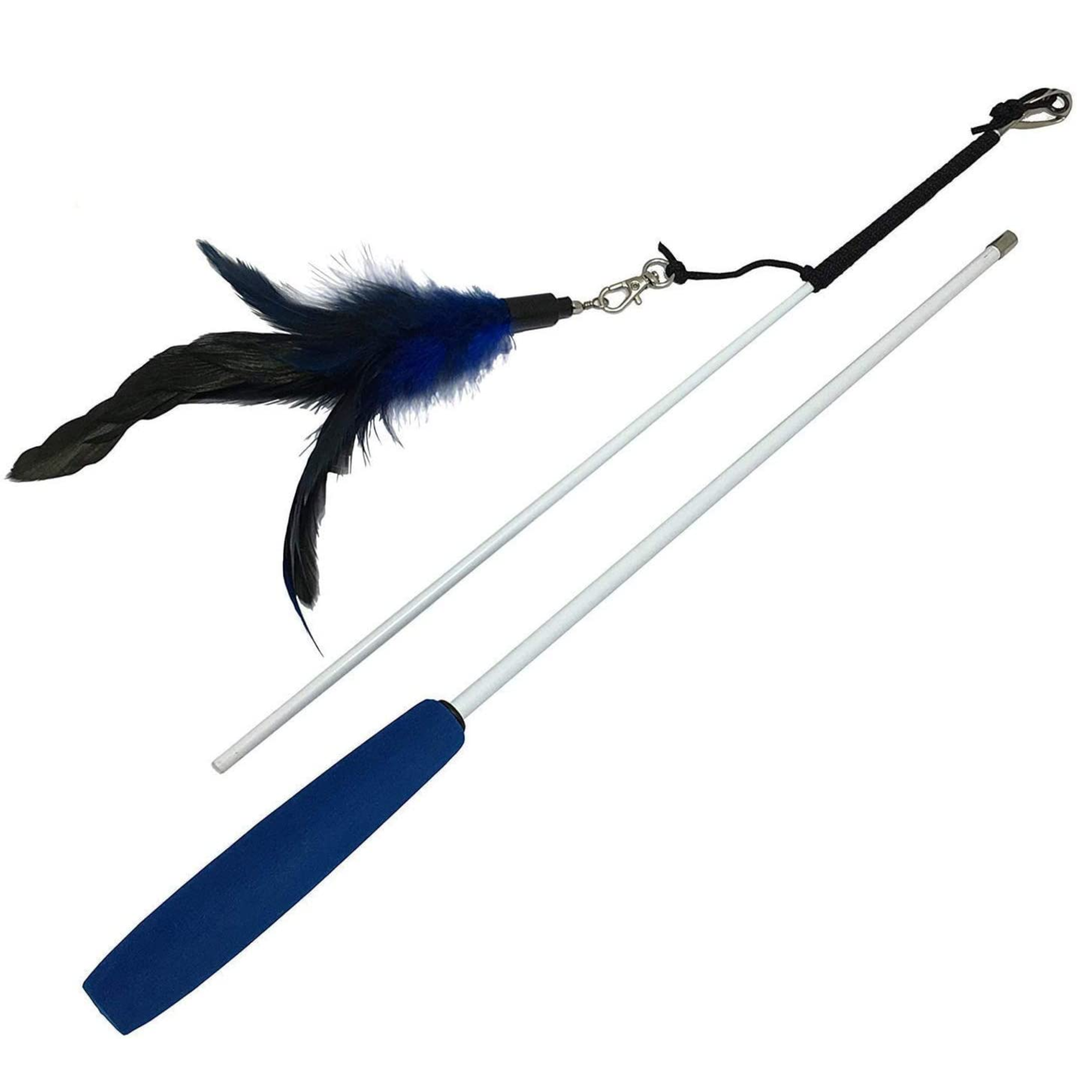 Cat Wand with 1 Blue and Black Feather