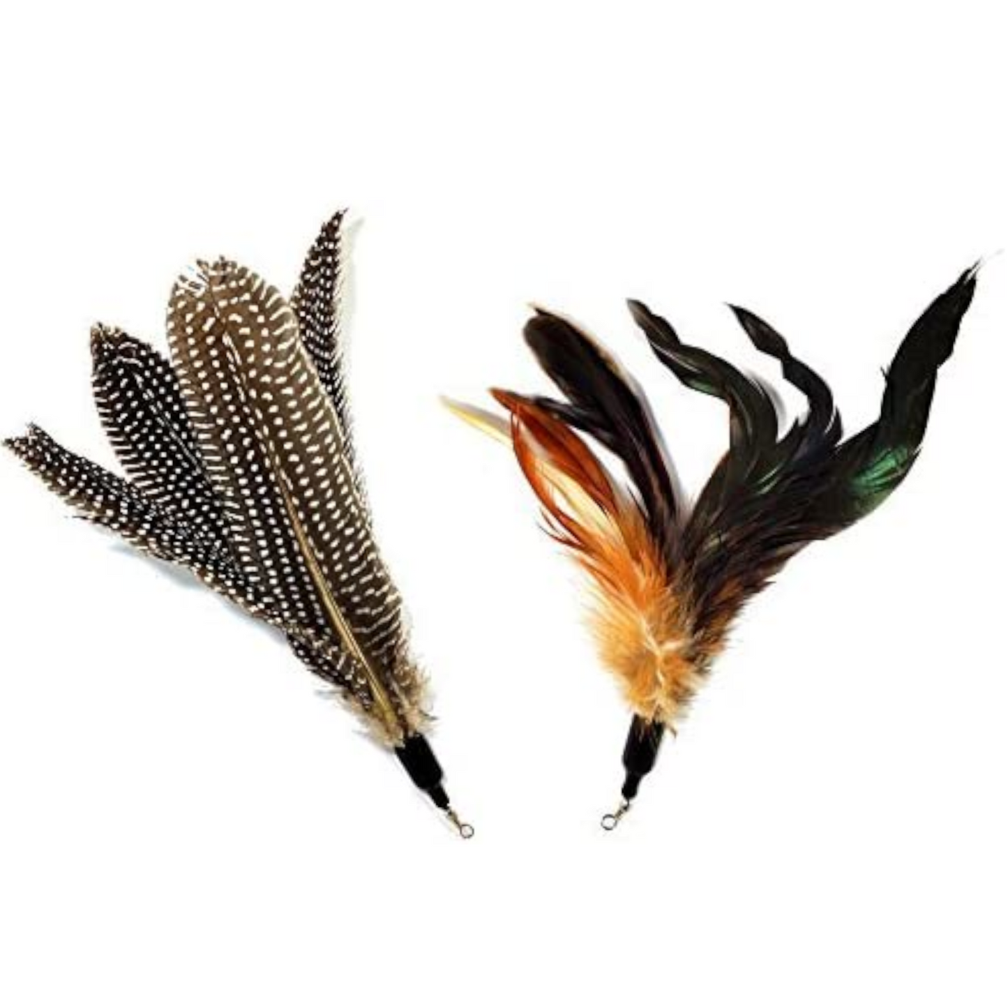 Cat Wand with 2 Feathers - Brown, Spotted