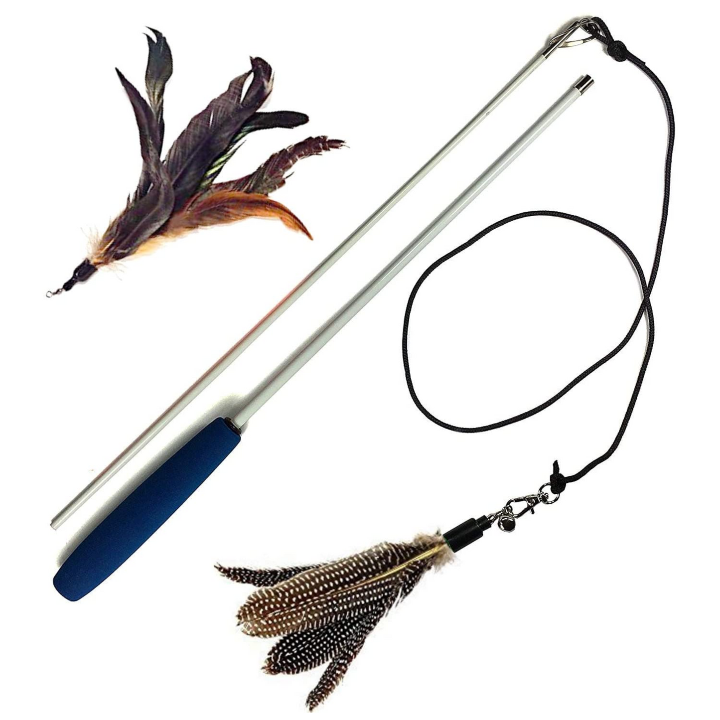 Cat Wand with 2 Feathers - Brown, Spotted