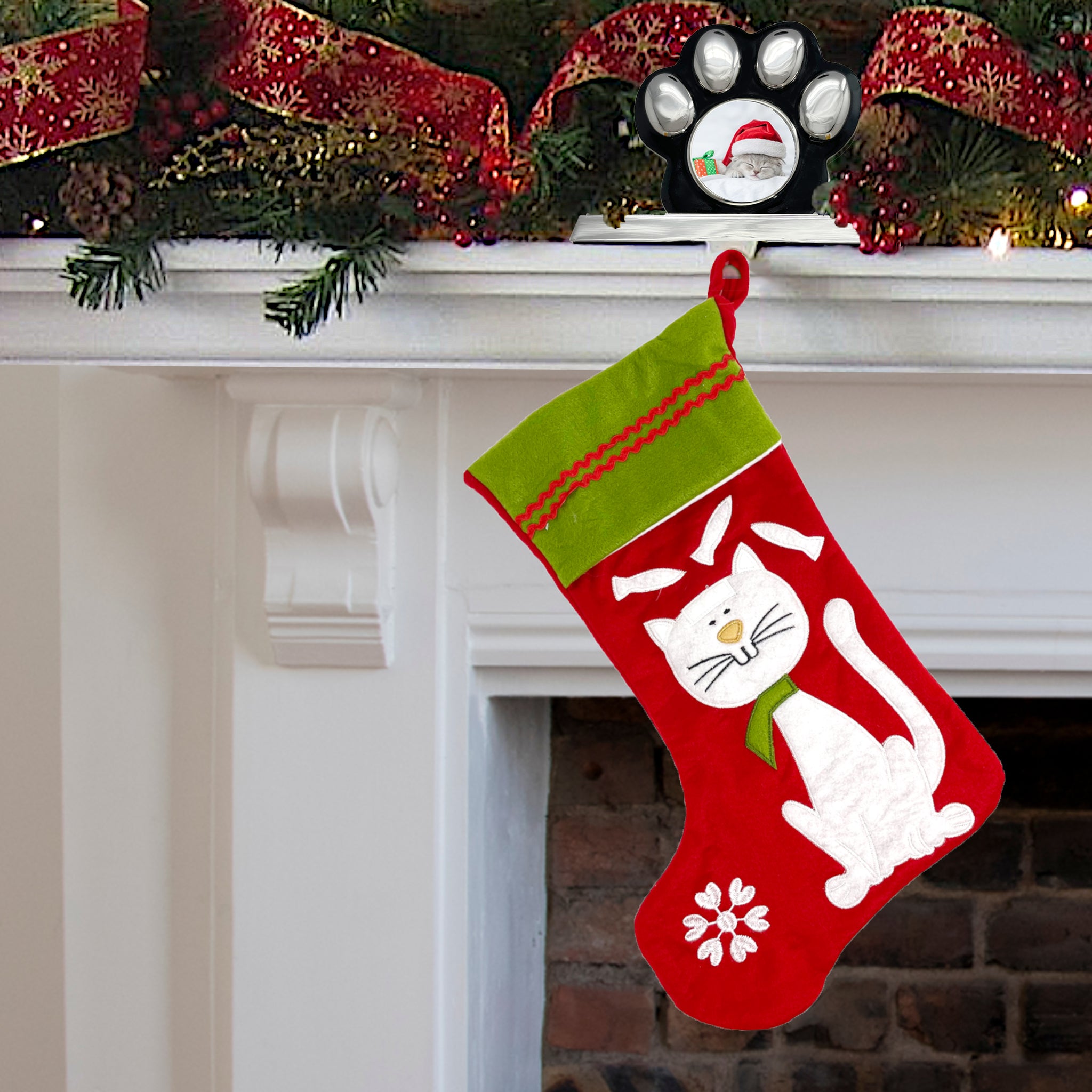 Pet Fit For Life Cat Holiday Photo Stocking Hanger Stand, Pawprint