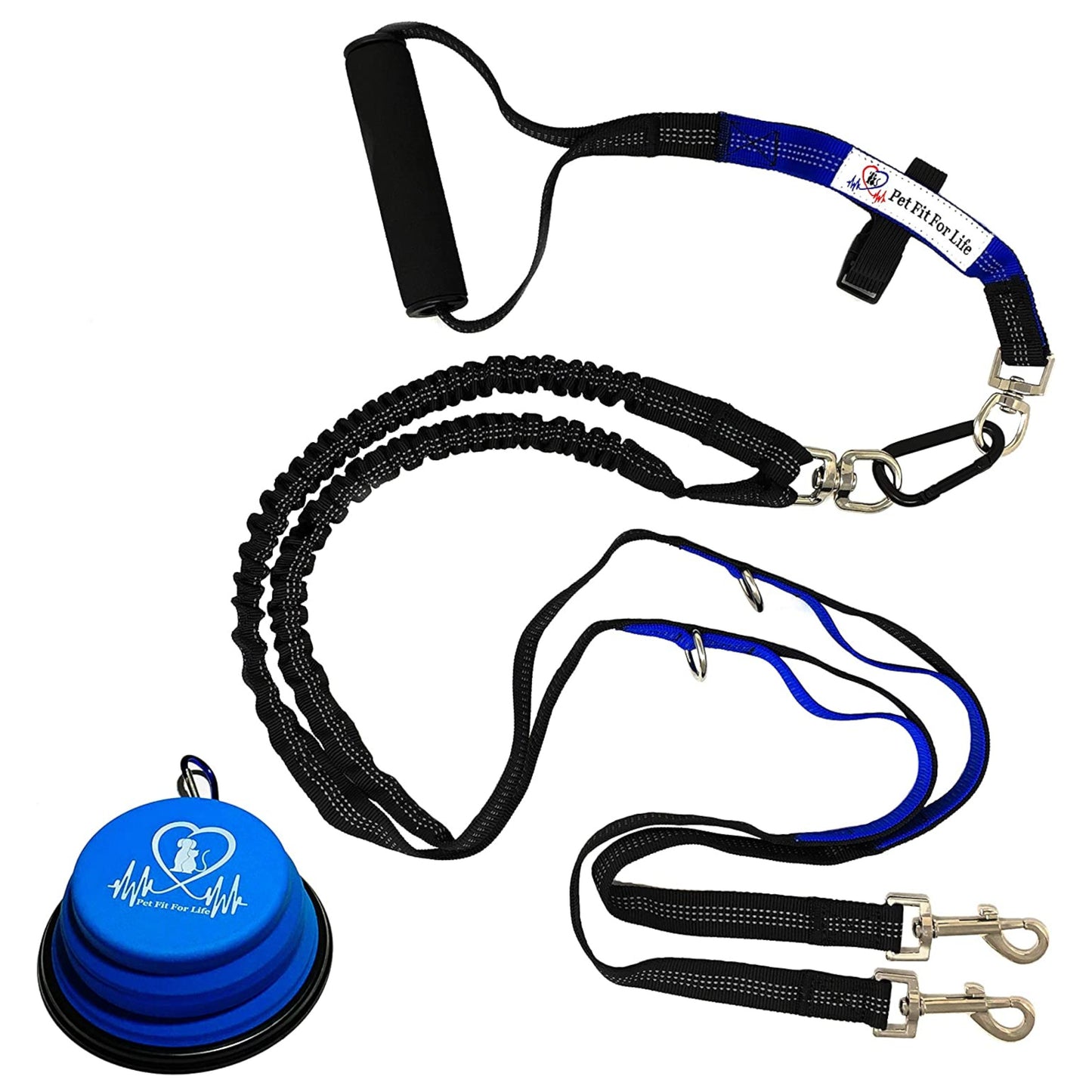 64" Lightweight Dual Bungee Dog Leash - Bonus Bowl