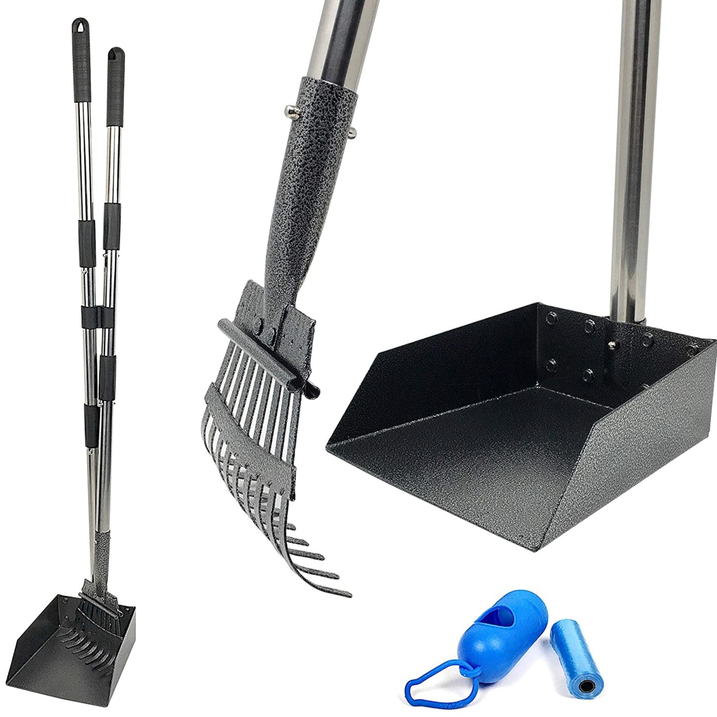 Adjustable Dog Waste Shovel & Rake with Bags