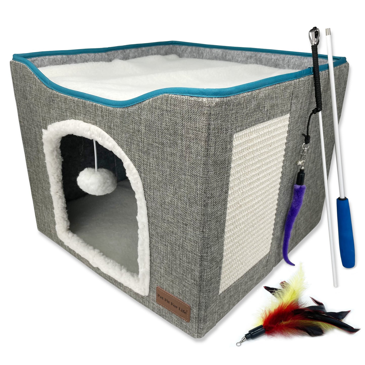 Cat  Convertible Tent Cube House and Bed and Bonus Cat Wand