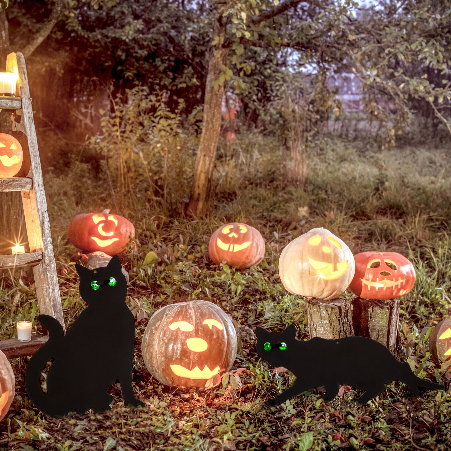 3 Garden Scare Black Cats Gift