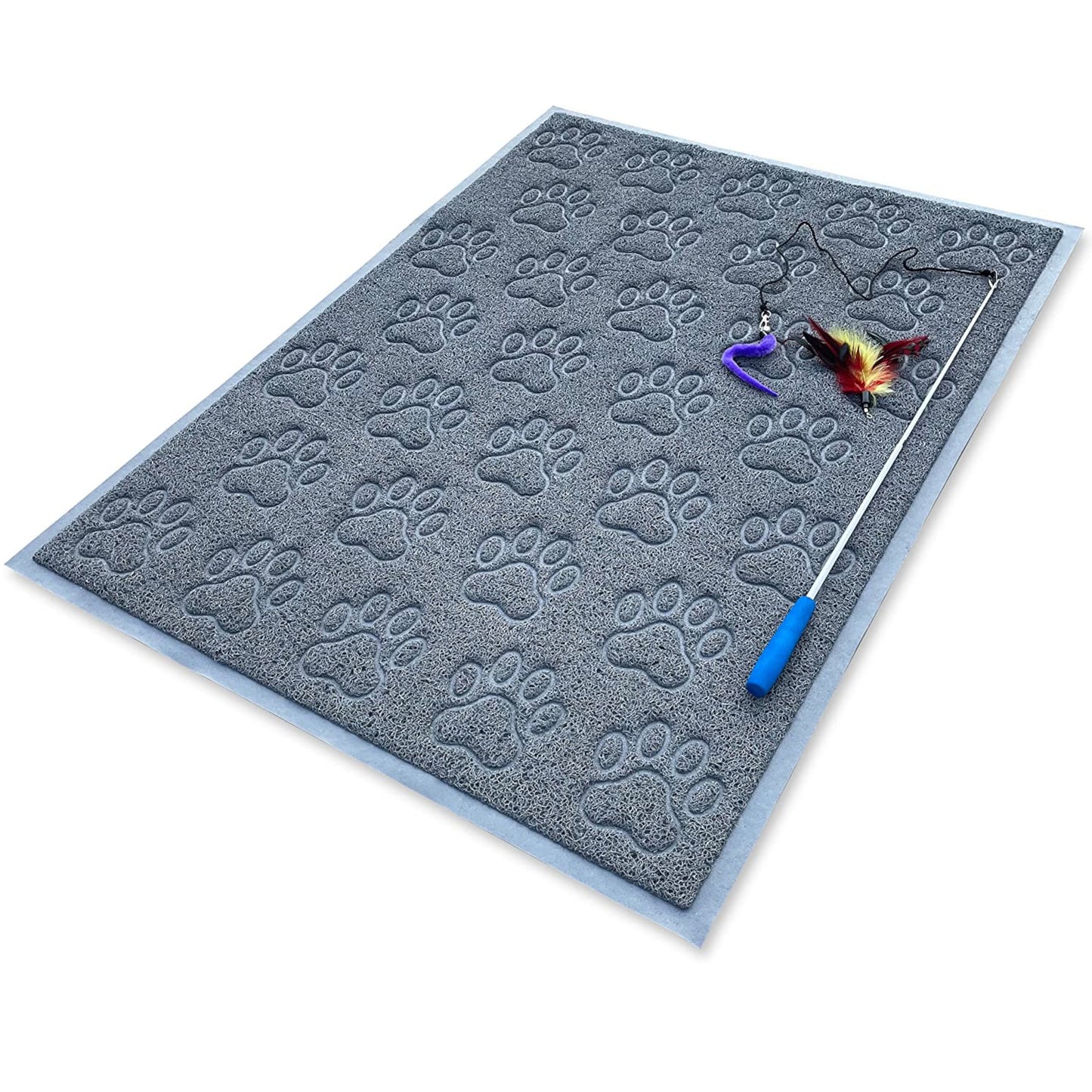 Litter Trapping Clean Paw Scatter Prevention Mat, Extra-Large, plus Bonus Cat Wand