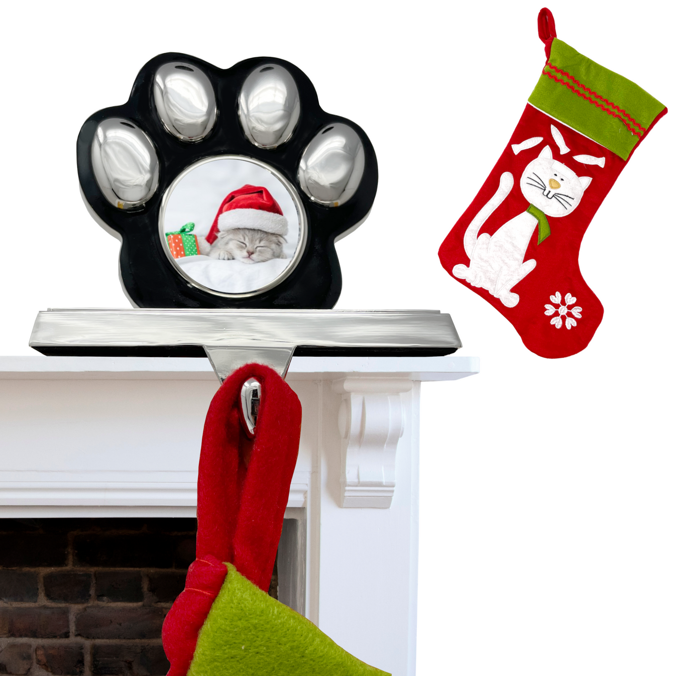 Pet Fit For Life Cat Holiday Photo Stocking Hanger Stand, Pawprint