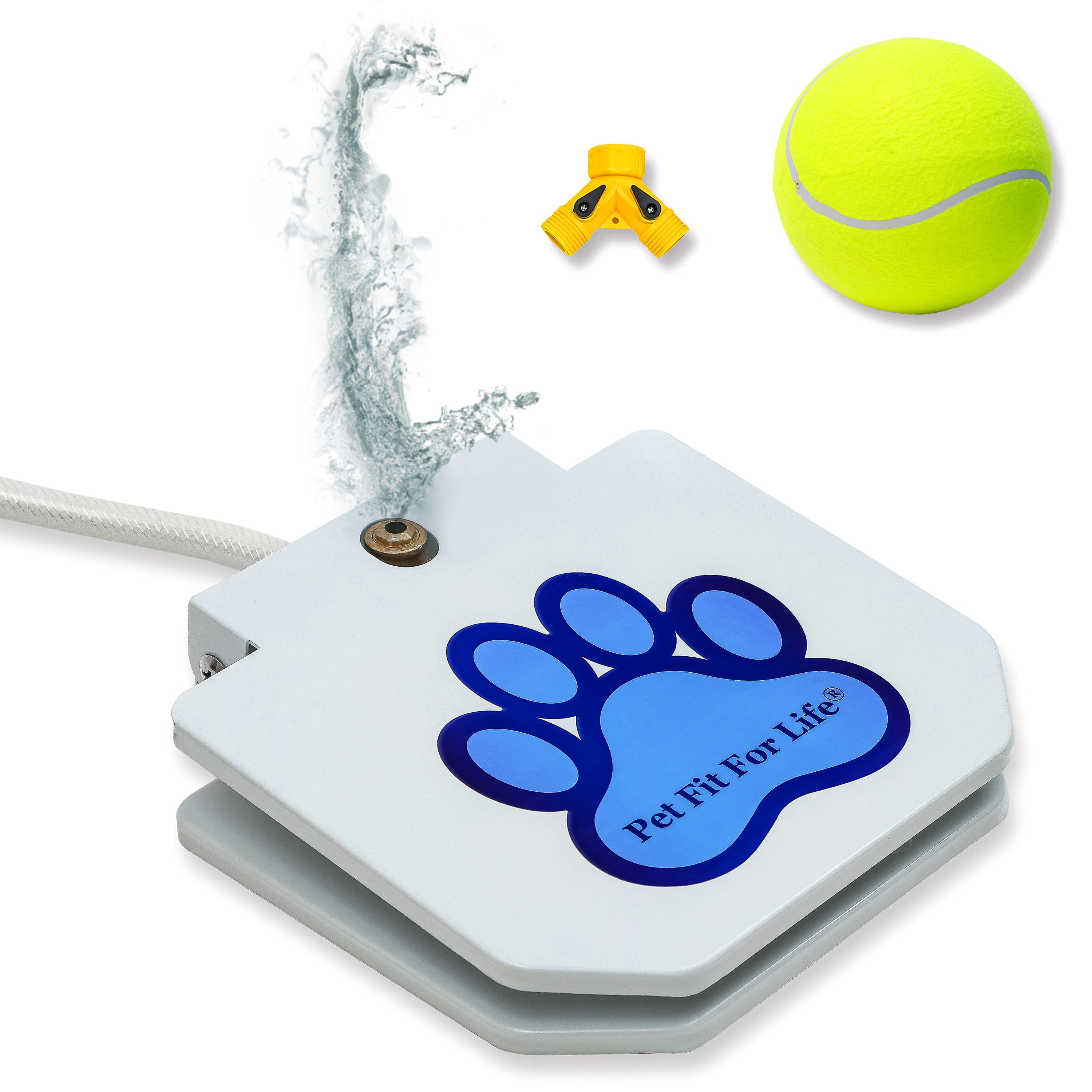 Pet Fit for Life Dog Pedal Water Fountain Step On Dog Sprinkler Water Hose Dog Toy for Drinking and Water Play Includes Giant Tennis Ball