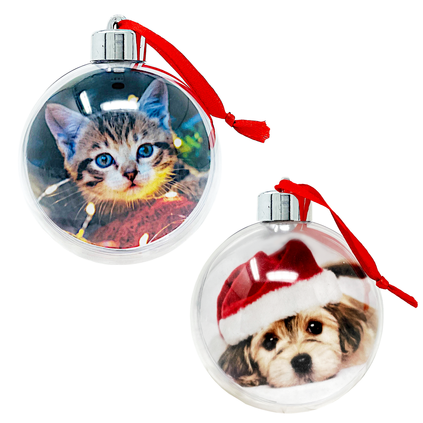 Christmas Picture Ornament 2-Pack: Dog, Cat, any Pet