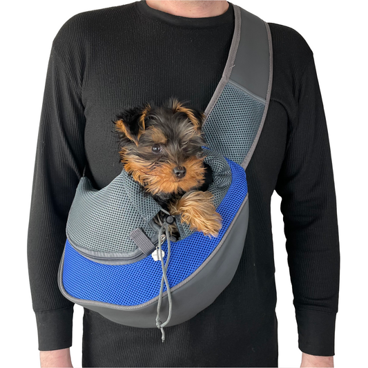 Small Dog/Cat Carrying Sling, Blue - Bonus Bowl