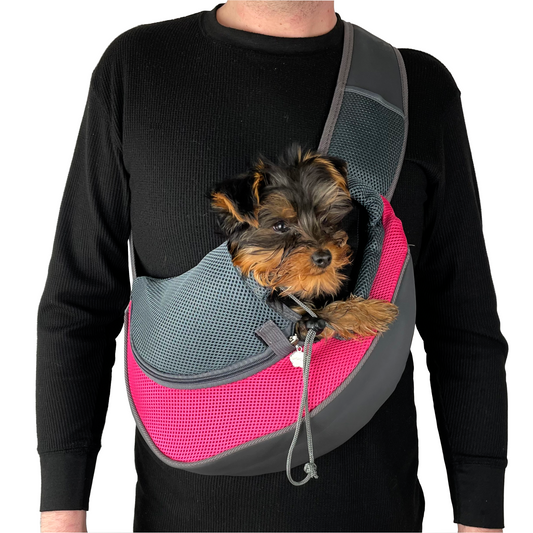 Small Dog/Cat Carrying Sling, Pink - Bonus Bowl