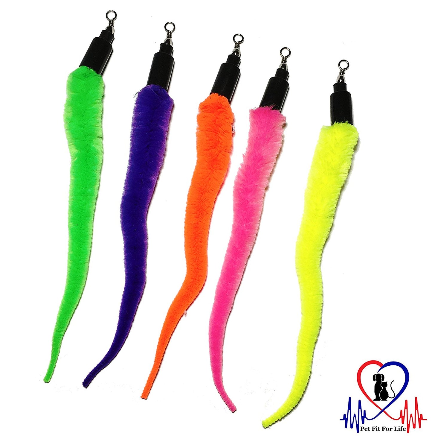 Cat Wand Attachments - 5 Assorted Squiggly Worms